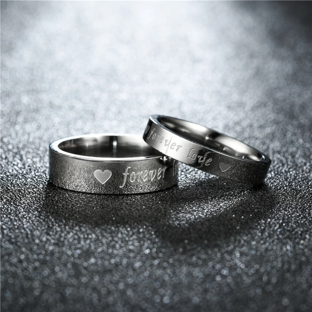 Fashion New Titanium Steel Couple Rings Engraved FOREVER LOVE Men Women Rings Wedding Engagement Rings Anniversary Gifts