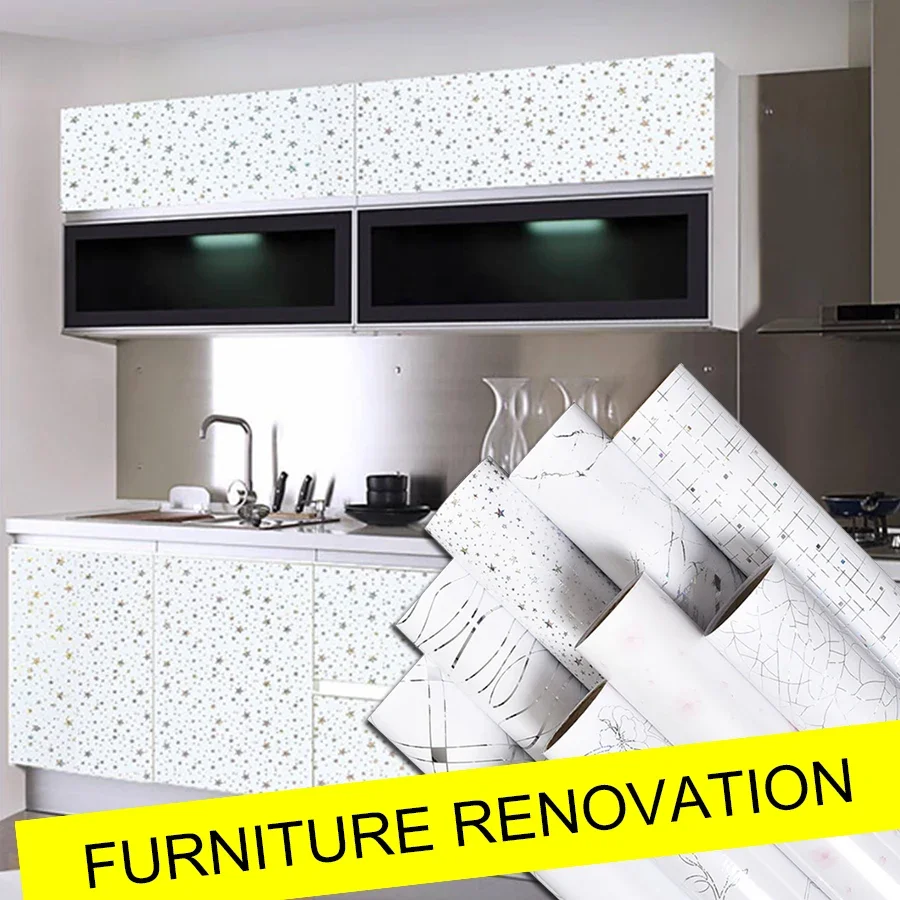 Pearl White DIY Decorative Film PVC Self Adhesive Wall Paper Furniture Renovation Stickers Kitchen Cabinet Waterproof Wallpaper 5
