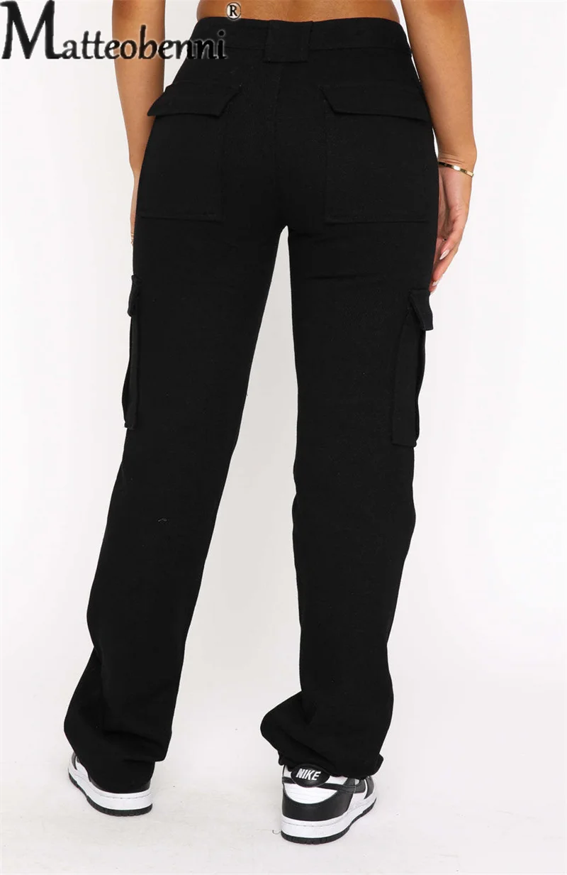 Women Casual Multi-pocket Splice Straight Jeans Fashion Casual Loose Mid Waist Denim Pants Ladies Trend Workwear Style Trousers