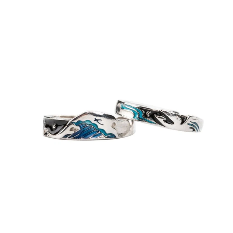 WYEAIIR 925 Sterling Silver Flying Bird Fish Couple Sweet Romantic Love Resizable Opening Ring For Women Luxury Jewelry 6