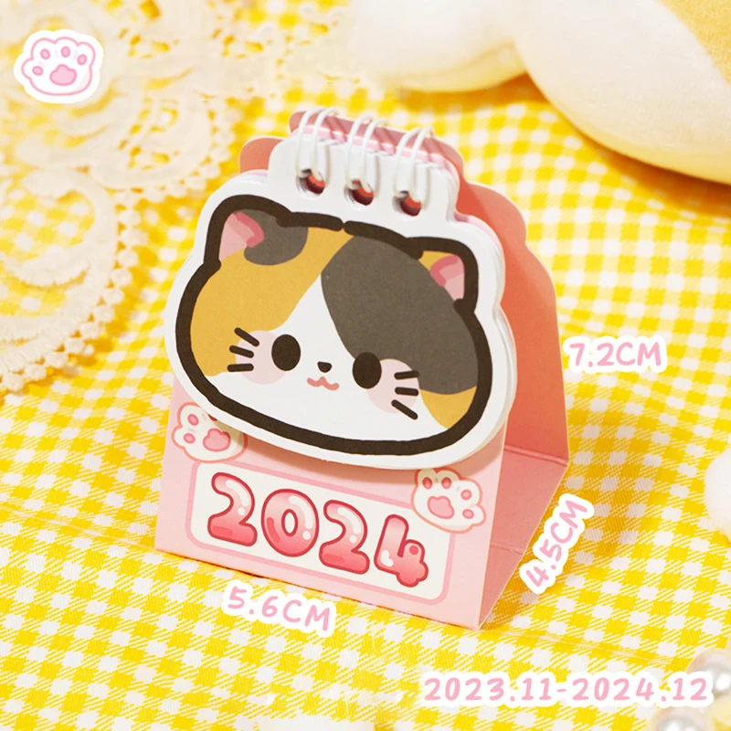 2024 Cartoon Cat Mini Calendar Loose Leaf Ring Calendar Student Date Record Calendar Book Decoration Desktop Ornaments Gifts New