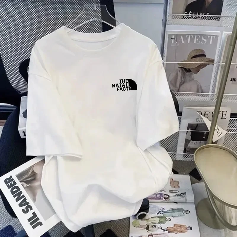 Womens T Shirt Sports Summer Cotton Loose Tops Tees Woman Black Letter Print Short Sleeve