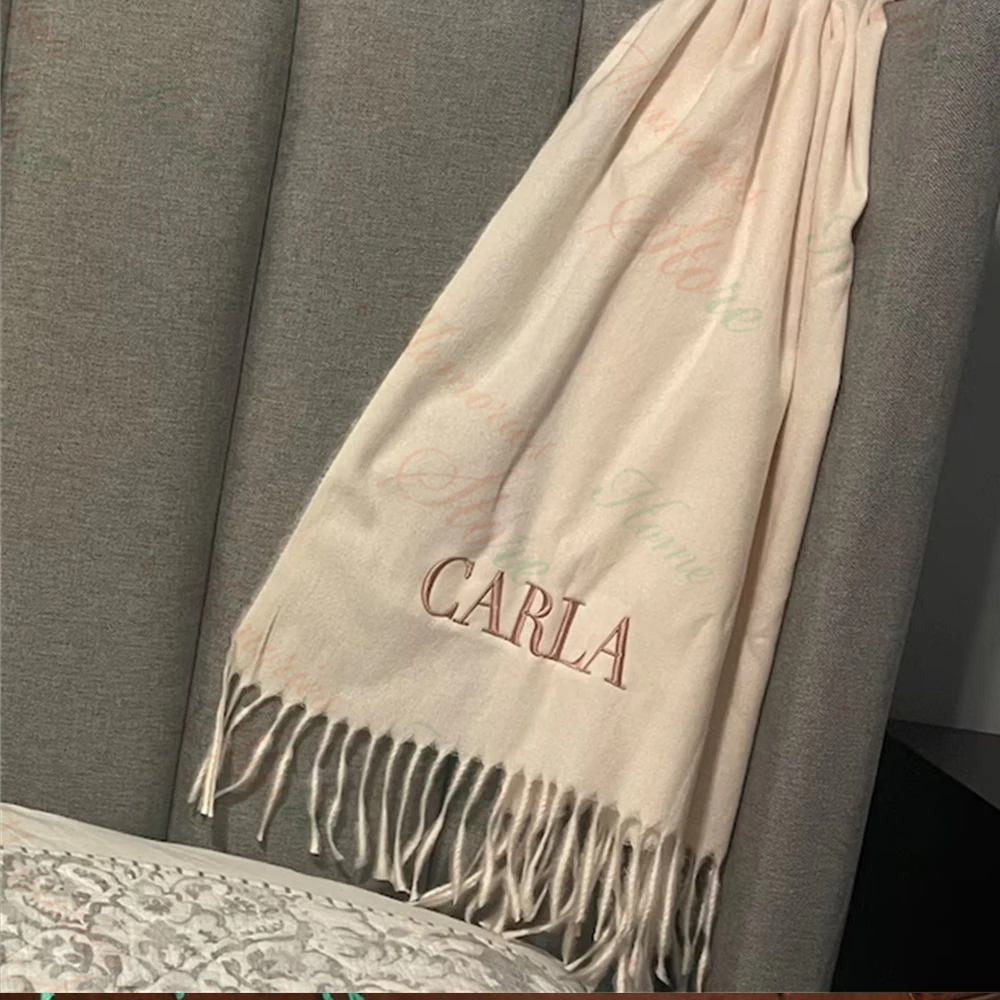 Custom Holiday Gift Personalized Name Imitation Cashmere Scarf Christmas Gift Soft Shawl for Women Embroidered Travel Warm Shawl