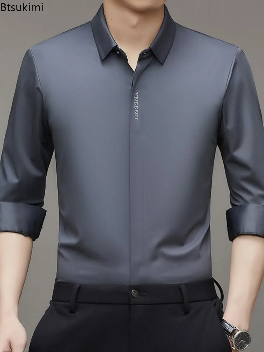 Мужская однотонная приталенная рубашка из вискозы