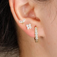 3PCS Stainless Steel Gold Color Circle Hoop Earrings Set for Women Simple Zircon Flower Stud Earring Cartilage Piercing Jewelry - Image 4
