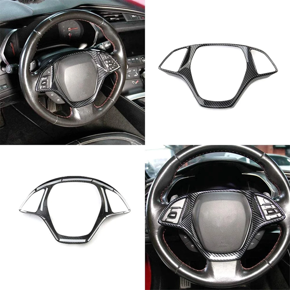 ABS Carbon Fiber Car Steering Wheel Panel Decoration Cover Trim Moulding Sticker for Chevrolet Corvette C7 2014-