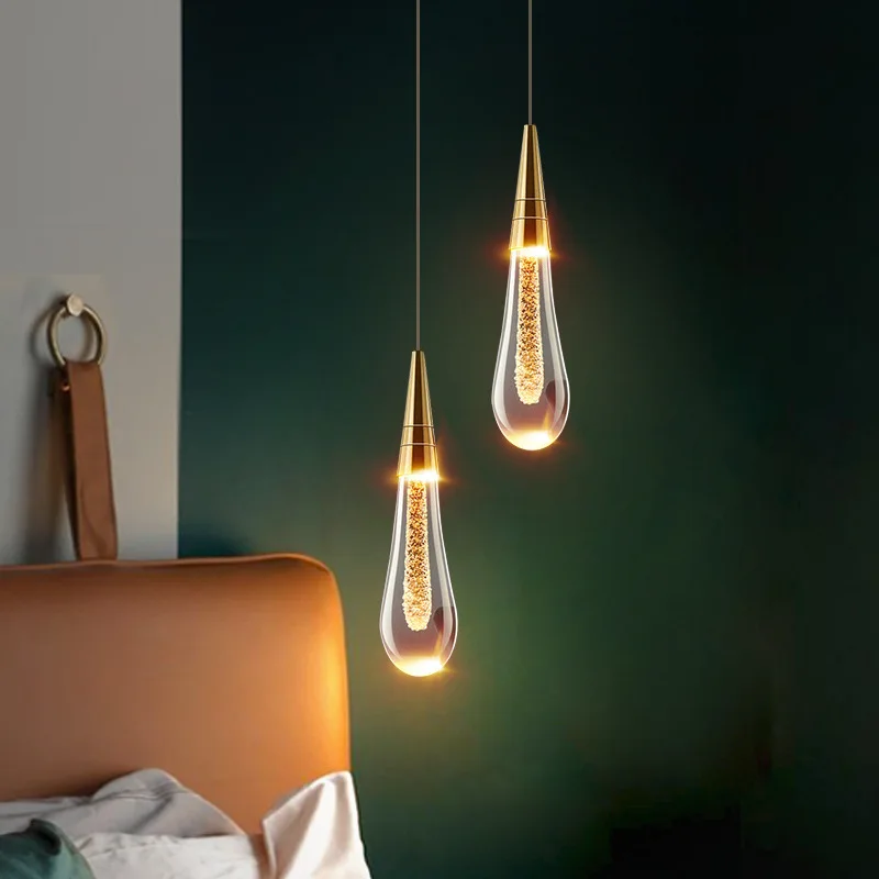 

Creative Waterdrop Crystal LED Pendant Light Dining Bedroom Bedside LED Chandelier Restaurant Cafe Bar Counter Pendant Lamp