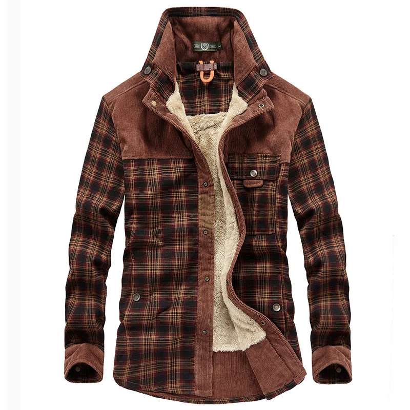 Winter Vintage Plaid Jackets Fashion Warm Long-sleeved Coats Europeam American Explosive Harajuku Loose Thick Cotton Jacket Men
