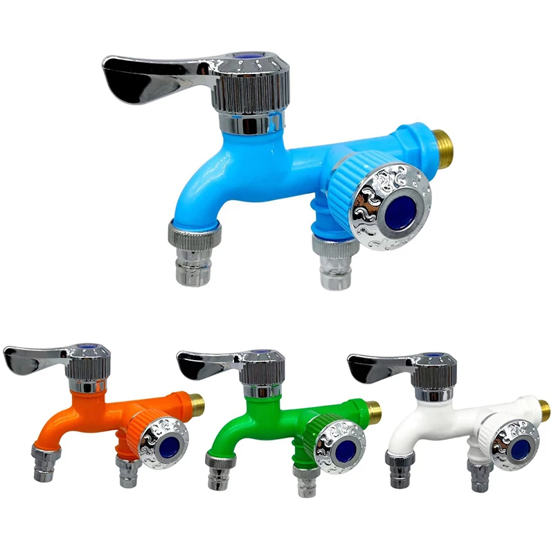 1/2" Universal Interface Faucet Double Outlet Dual Control Water Tap Home Bathroom Hose Irrigation Fitting Plastic Connector