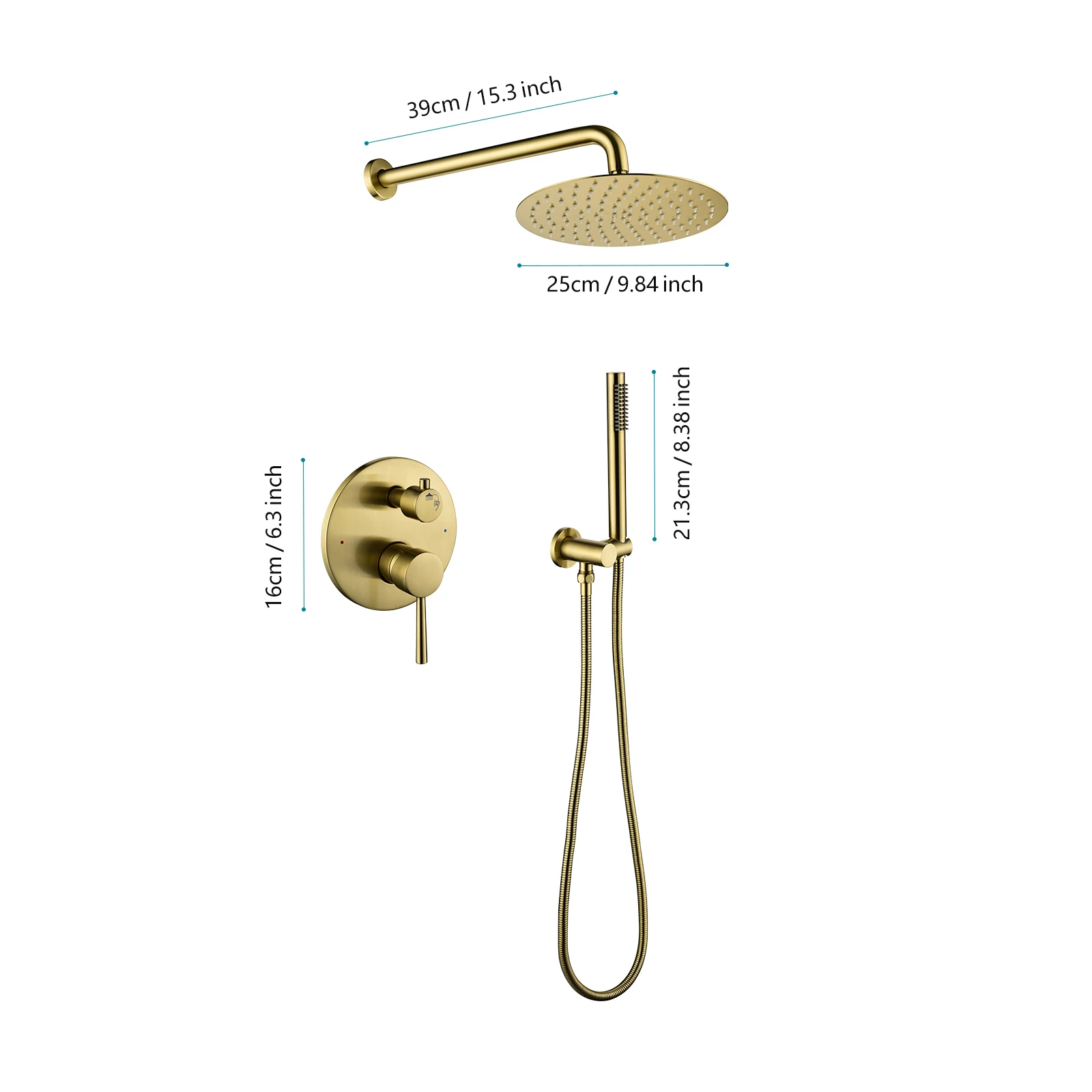 Shower System, Wall Mounted Shower Faucet Set for Bathroom with High Pressure 10" Stainless Steel Rain head, Brushed Gold