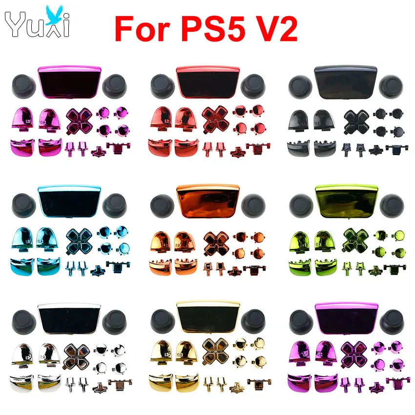 Yuxi Chrome Buttons L1 R1 L2 R2 D-Pad Condividi Opzione Pulsante Joystick Caps Per Controller Ps5 V2 2.0 Gamepad