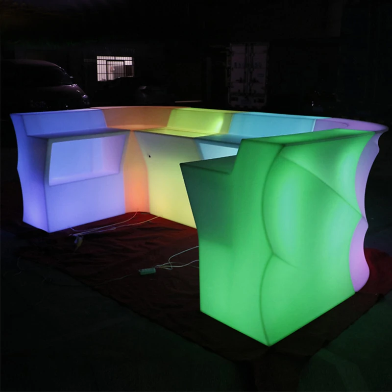 Corner Coffee Bar With LED Lighting, 80*80*110cm,Direct Charging LED Bar Counter,Remote-Controlled High Table Riq-WBT01