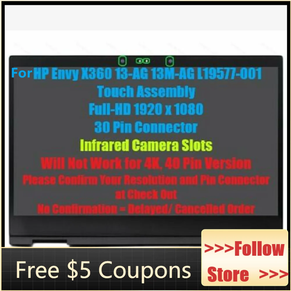 

13.3 Inch L19577-001 LP133WF4-SPA4 For HP ENVY X360 13-ag0007ca IPS FHD 1920*1080 eDP 30Pin LCD LED Display Touchscreen Assembly