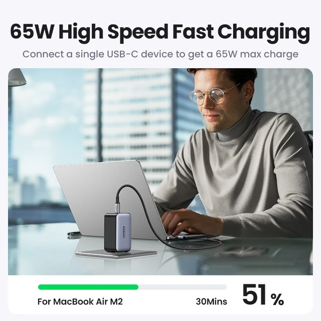 46618-7ee0ae.jpg Chargeur GaN 65W USB type-c PD 4.0/3.0, Charge rapide pour ordinateur portable