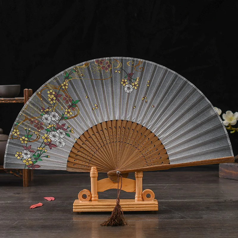 Japanese Silk Bamboo Fan-rib Folding Fan Handheld Portable Paper Fan Summer  Cooling Toolsn Luxury Hand