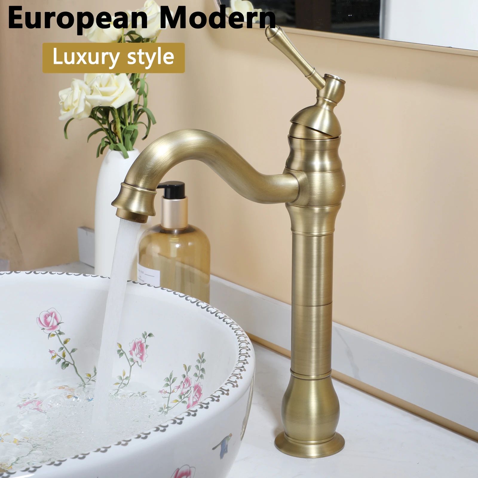 KEMAIDI Bathroom Ceramic Vessel Sinks White Round Porcelain Vessel Sink Counter Top Flower Bird Pattern Bowl Sinks for Bathrooms 5