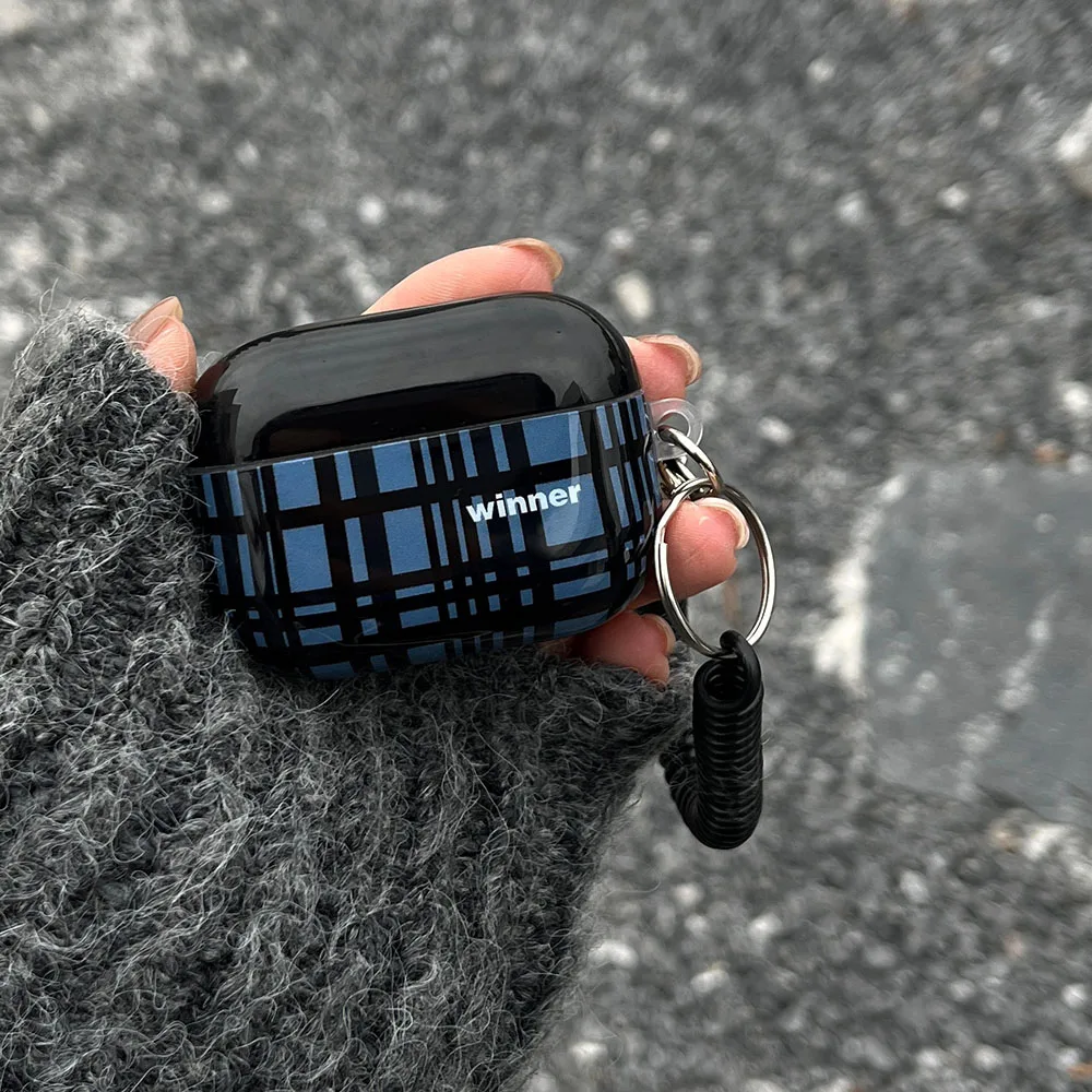 Custodia Per Cuffie A Reticolo Blu Retrò Coreano Linea Telefonica Nera Per Airpods Pro 1 2 Air Pods 3 2021 Custodie Custodia Per Auricolari In Silicon