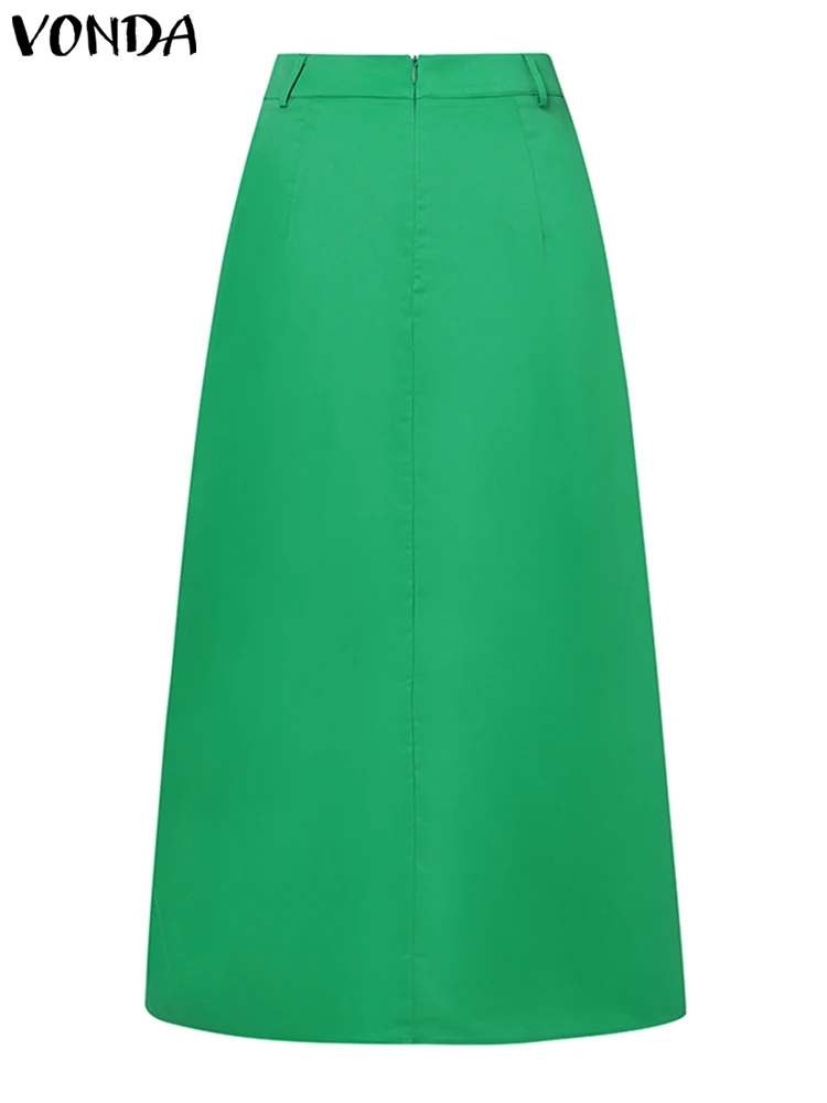 VONDA Women Autumn Maxi Skirts 2023 Fashion Casual Elegant Bottons Skirts High Waist Long Skirt Loose Streetwear Pantalon Femme