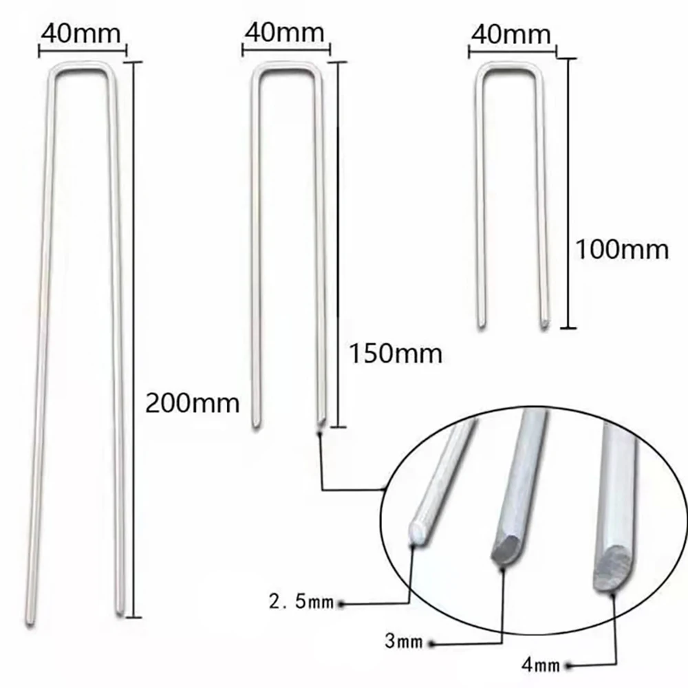 Garden Staples Plant Stakes Galvanized Iron U-shaped Garden Stake Beveled Cut End Design Easily Installation Rustproof for Lawn Yard Turf Tents Fences