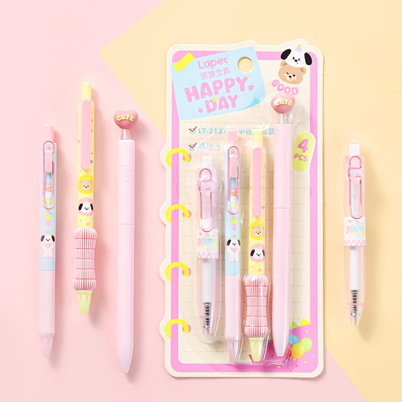 4 Pcs/Set Cute Retractable Gel Pen Set 0.5mm Fine Point Black Quick-Drying Ink Smooth Writing Pens for School Study & Office