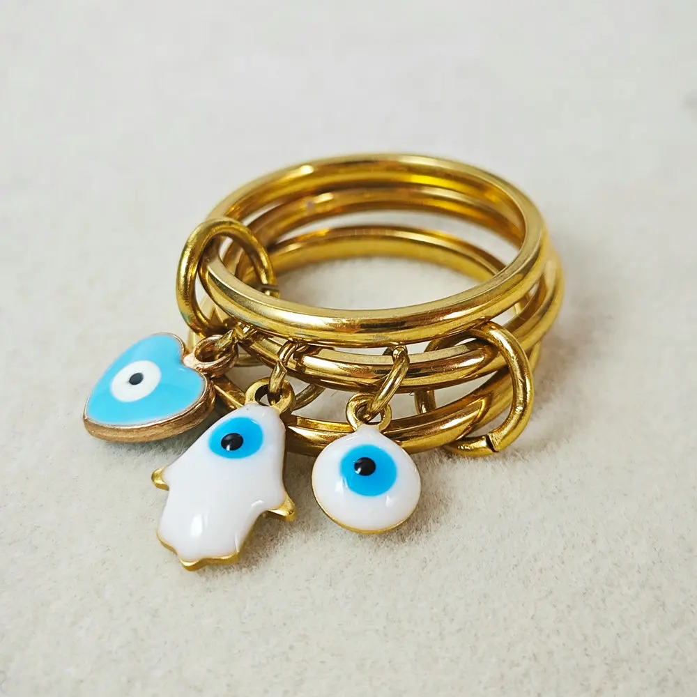 Edelstahl Ringe Stapel Charms Türkische Glück Bösen blick Tropf Öl Anhänger DIY Ineinandergreifende Spinelli Kilcollin Ring Für Frauen – Detail 6