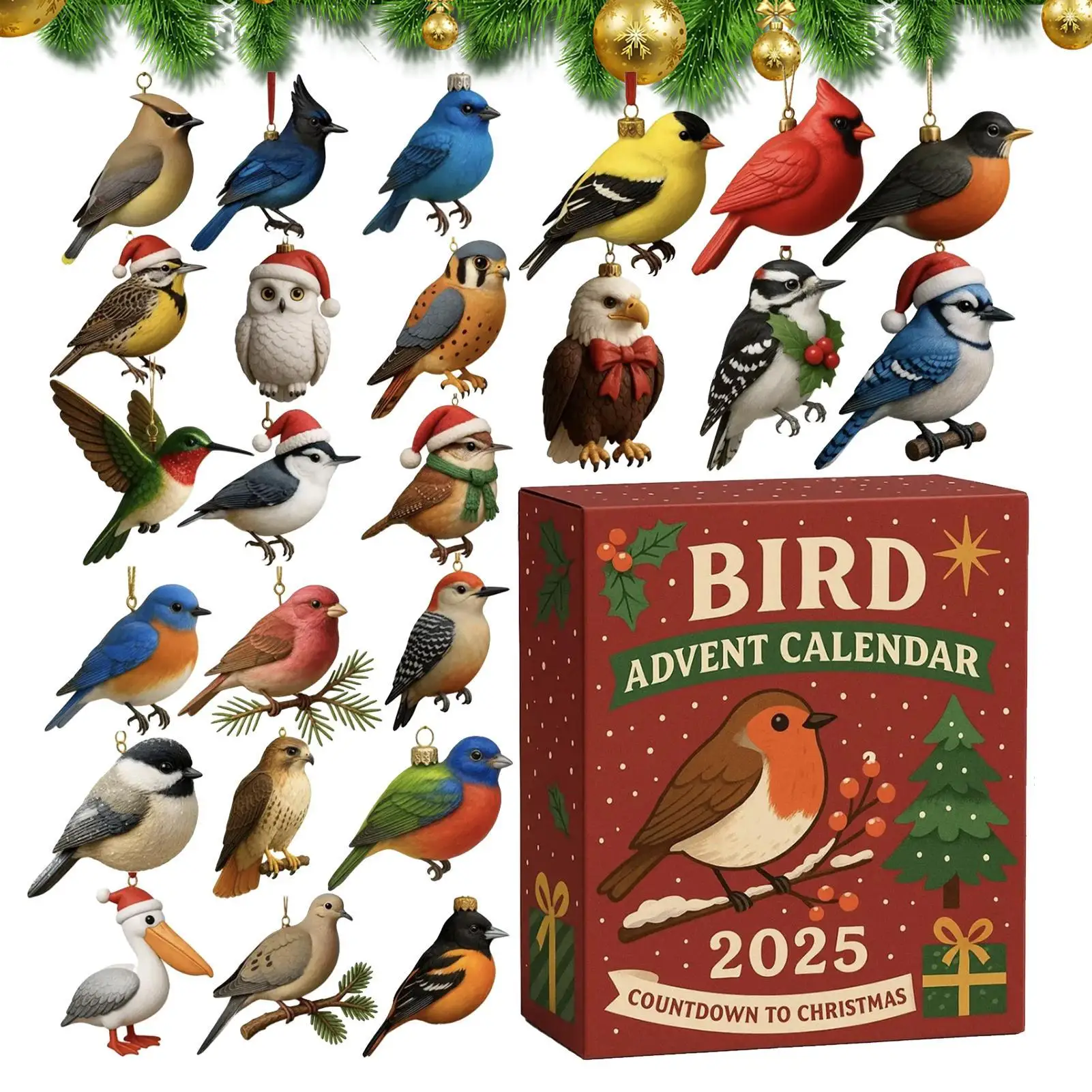 Christmas Calendar 2D Flat Acrylic Bird Ornament Countdown Calendar Bird Ornament for Men Women Girls Youth Teens Gifts