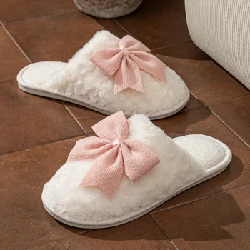 Cute Fashion Butterfly Bow Women's Slippers Winter Indoor Warmth Comfort Breathability Soft Soled Home Casual Shoes 1