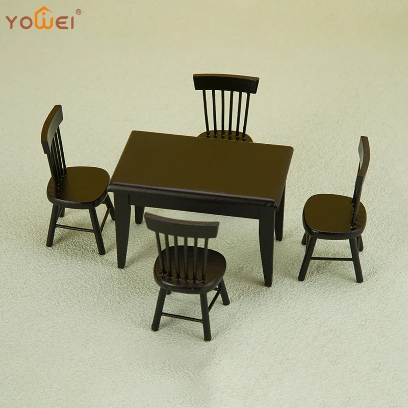 

DollHouse Mini Furniture Decoration Miniature Wooden Dining Table Chair Model Shooting Scene Props Doll House Pretend Play Toys