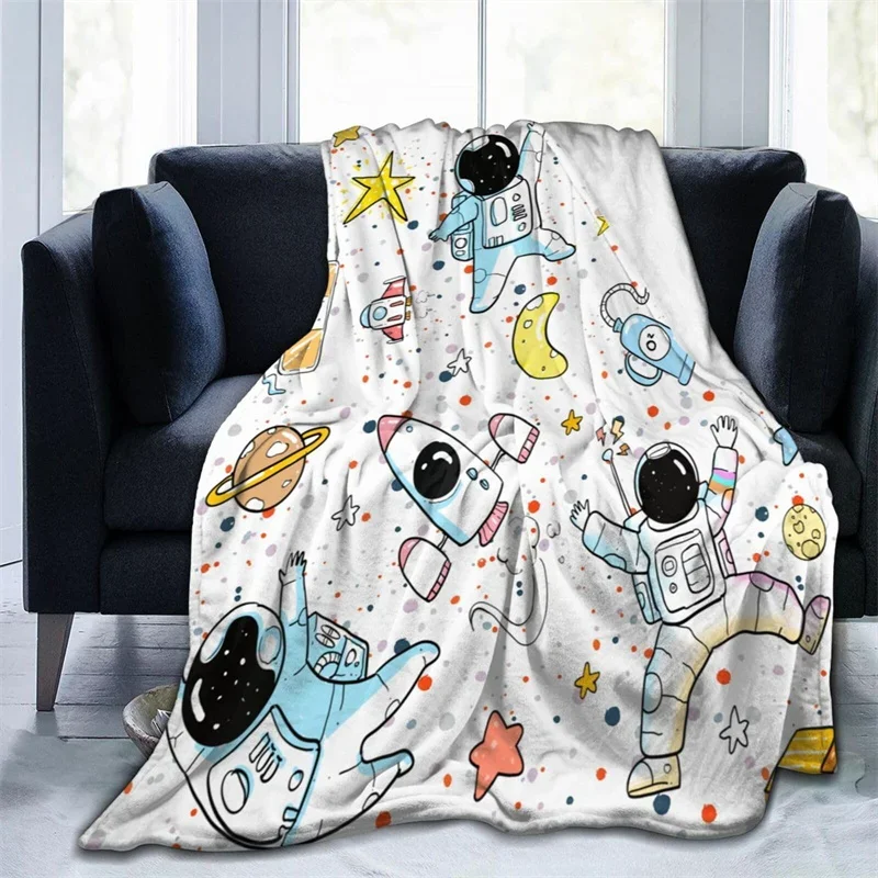

Cartoon Astronaut Throw Blanket Universe Space Flannel Plush Blanket for Sofa Couch Travel Camping Galaxy Blanket for School Nap