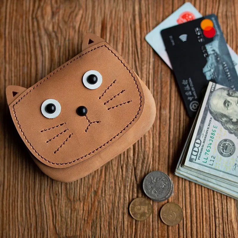 Cartoon Short Wallet For Women Genuine Leather Small Wallet Handmade Credit Card Holder Cute Change Wallet Gift For Her