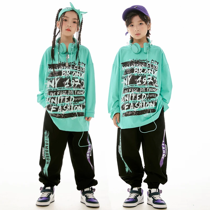 Kids Jazz Dance Clothes Girls Hip Hop Long Sleeves T Shirt Pants Boys Breaking Street Dance Performance Costume BL11498