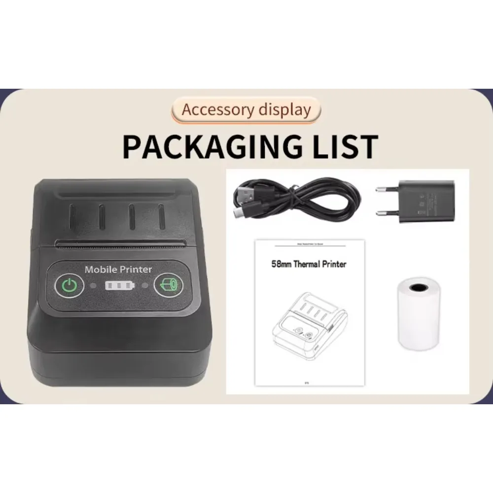 맞춤형 미니 2인치 휴대용 58mm 감열 영수증 프린터 무선 모바일 잉크리스 58mm USB 감열 프린터