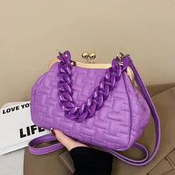 Purple Design Handbag Women Quilted Shoulder Bag Clip Small Crossbody Bags For Women 2022 Metal Chain Clutches Cloud Purse