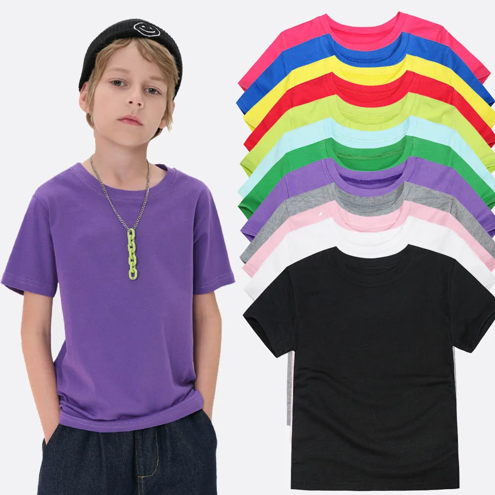 1-14Years Summer Children's Short Sleeve T-shirt Cotton Baby Clothes Boys Girls Blank Infant T-shirt Kids Shirt Solid Tees Tops 1