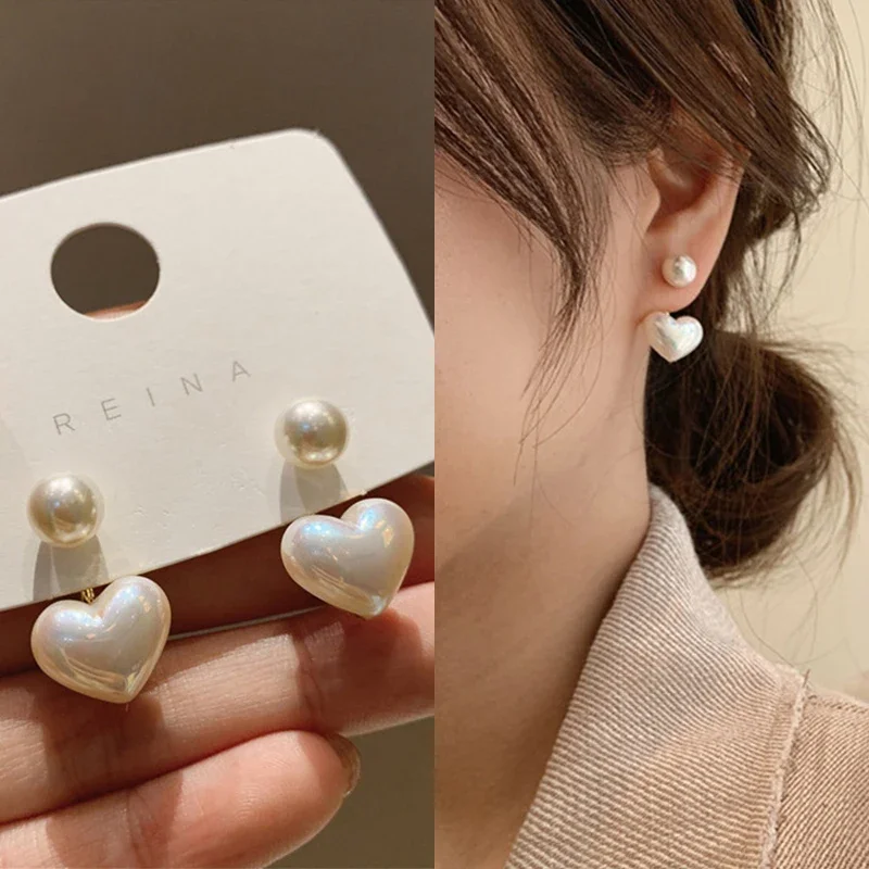 New Fashion love Heart Pearl Earrings for Women Sweet