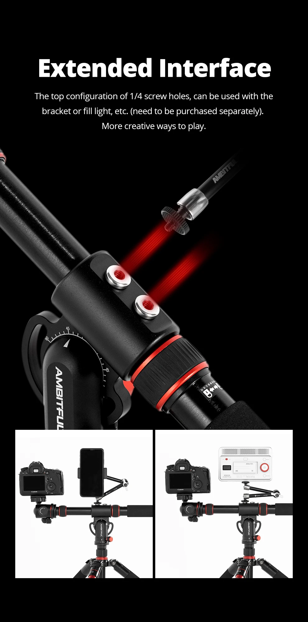 GM104 106cm Aluminium Alloy Tripod Extended Crossbar Adjusted Multi-Angle Shooti