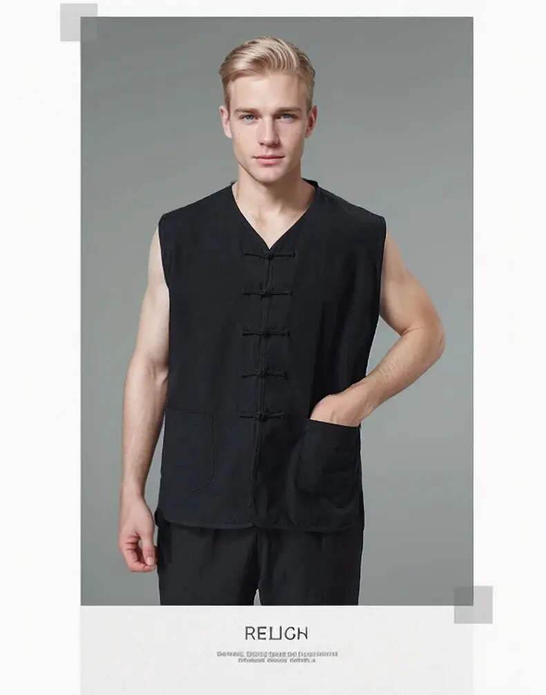 Traditional chinese style kung fu clothes man tai chi fashion Summer casual cotton and linen camisole vest