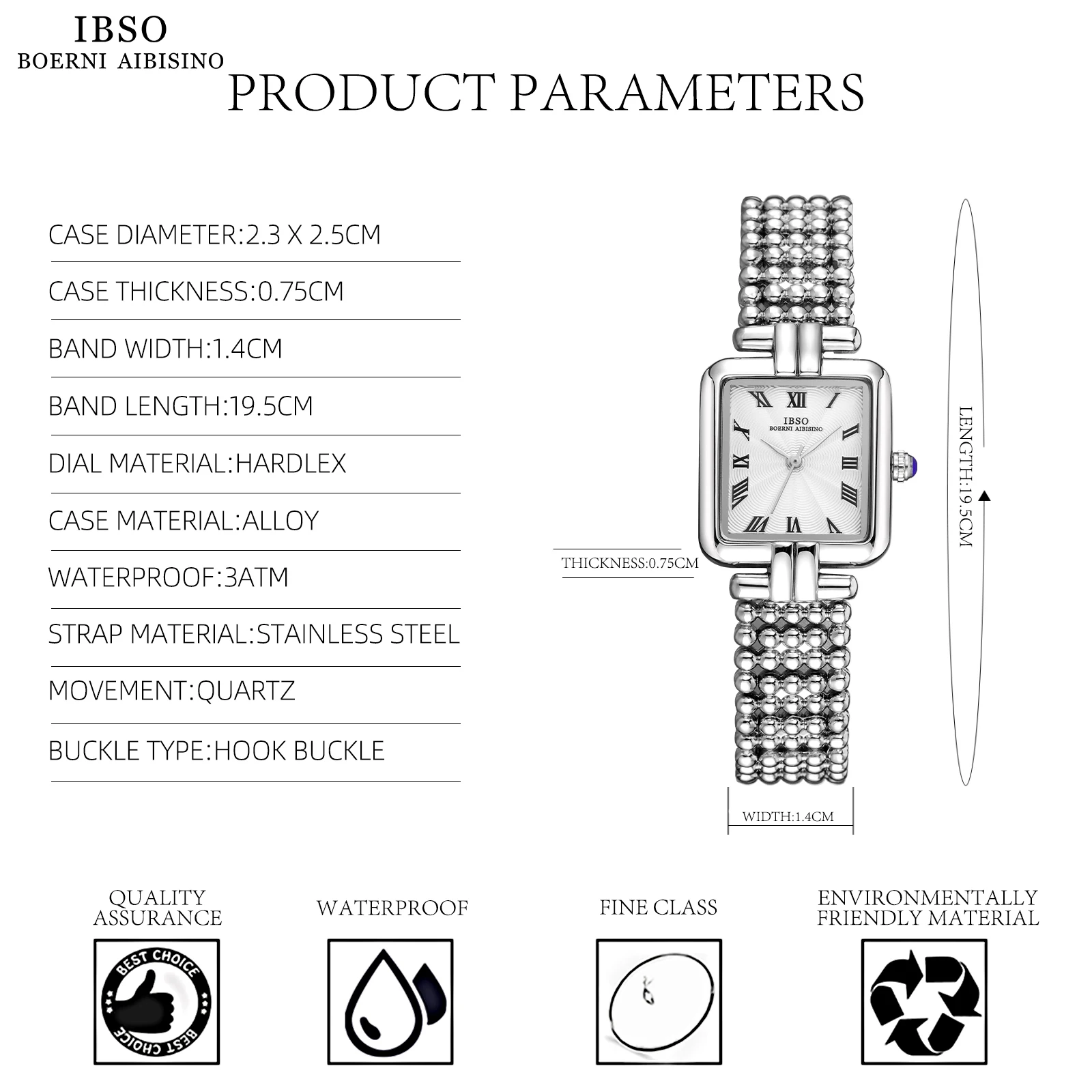 IBSO 2023 New Ladies Luxury Style Quartz Watches Super Simple Stainless Steel Strap Square Dial Waterproof 30 Fashion Style