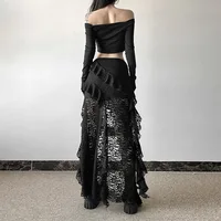 BKLD 2024 Autumn New Women Clothing Black Skirts Sexy High Waist Lace Ruffles Patchwork Irregular Y2k Skirts Party Clubwear 2