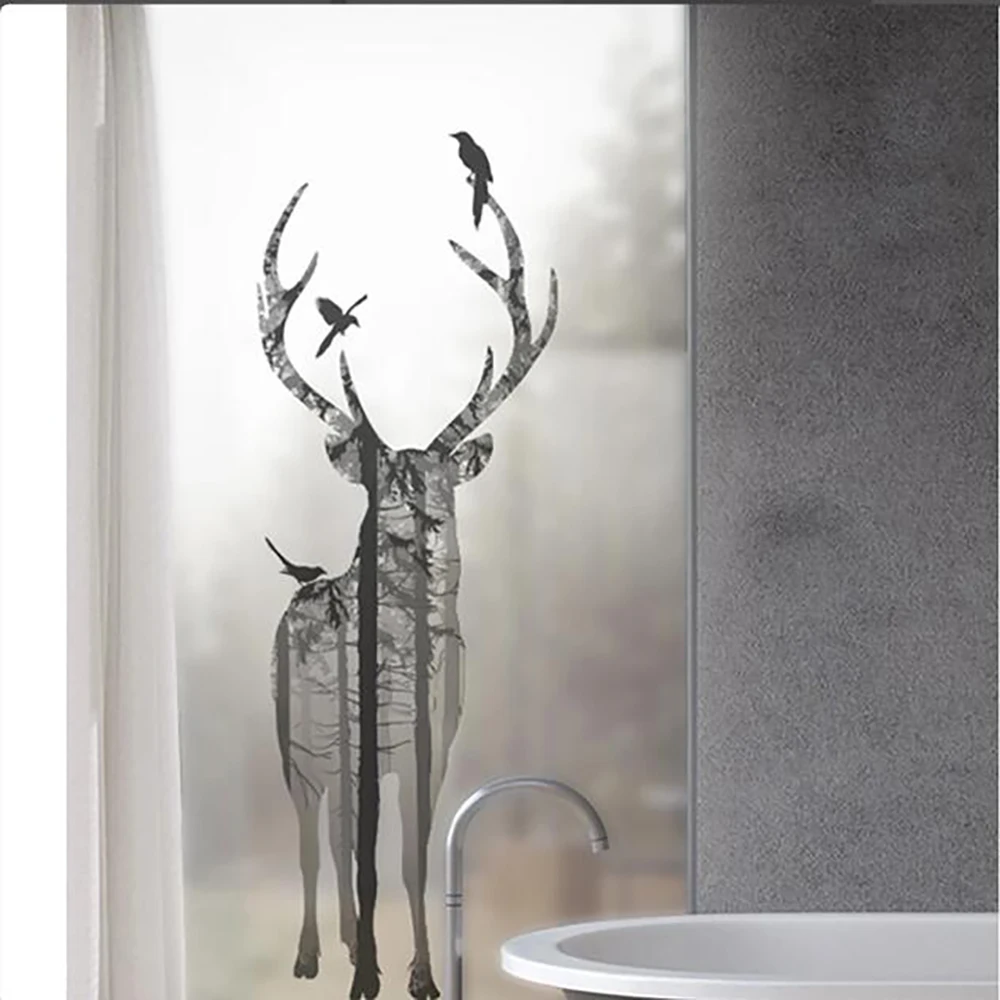 

Privacy Window Film Anti UV Blocking Heat Control Static Cling Frosted Semi-transparent Deer Decorative Windows Glass Sticker