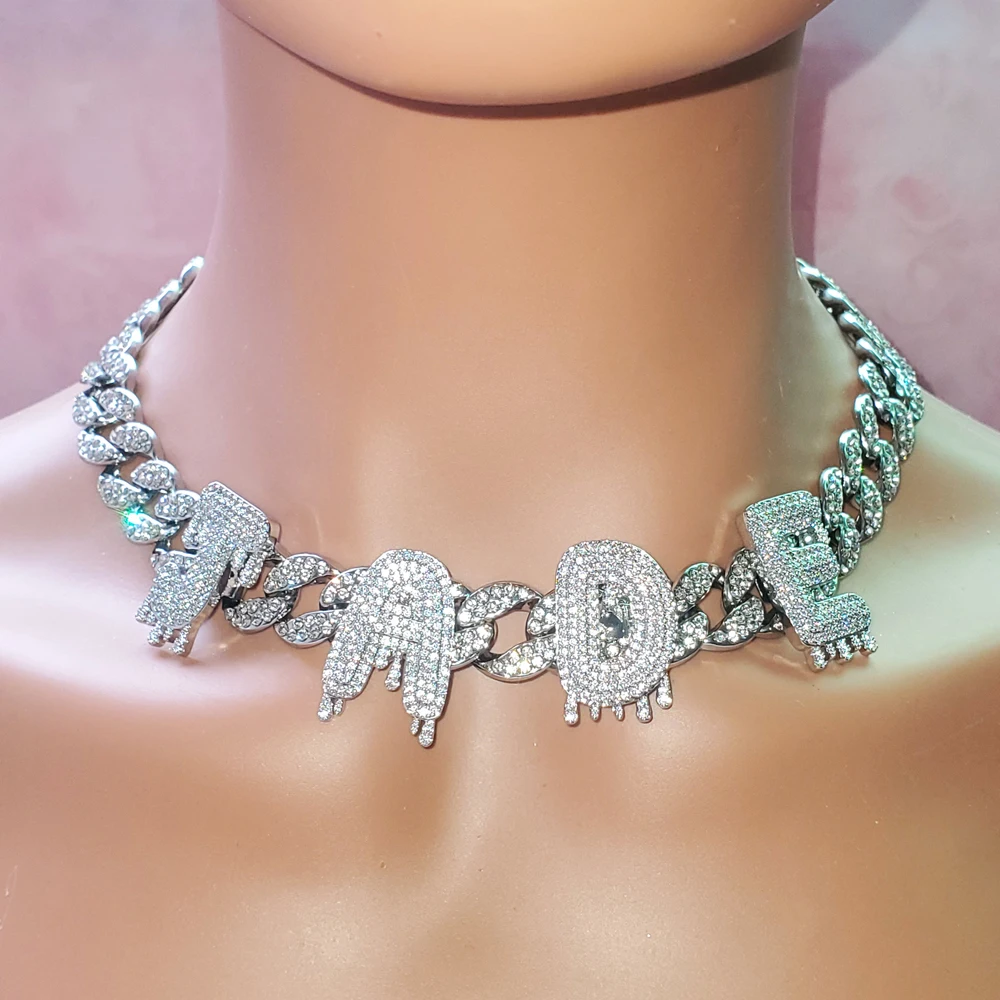 Custom Necklace Personalized Name Necklaces With Icy Drip Letters Personality Name Choker with Name for Women Girls Mother Gift