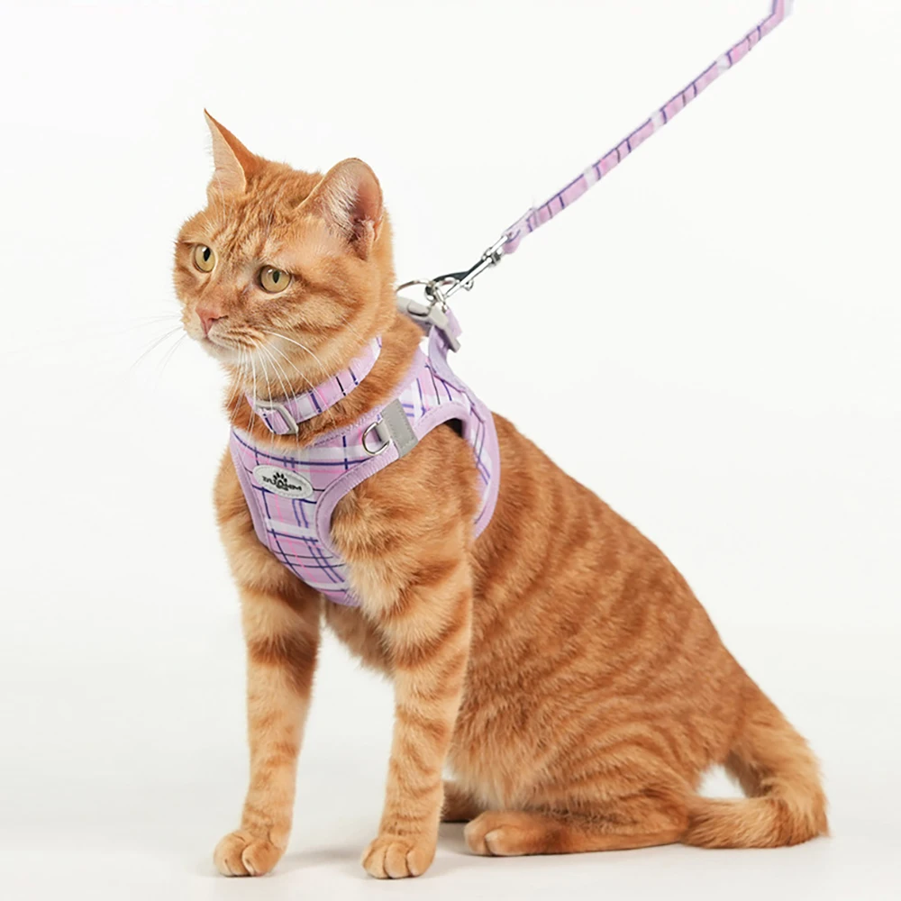Adjustable Plaid Pet Leash And Collar Set For Cats And Dogs_voghion.com