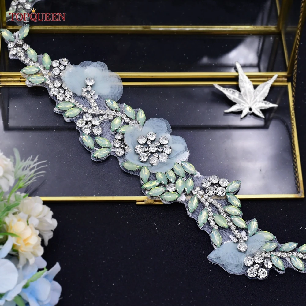 TOPQUEEN S419 Handmade Applique Patches Colorful Flowers Rhinestones Bride Women DIY Sew On Dress Clothes Accessories Decoration