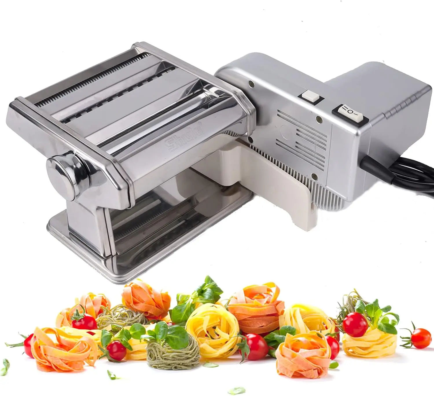 Electric Pasta Maker Machine with Motor Set Stainless Steel Pasta Roller Machine Silver