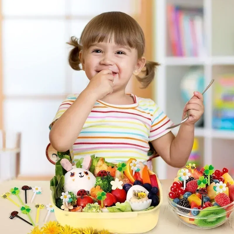 Food Picks Lunch Bento Box Accessories Fruit Food Picks Silicone Cups Lunch Box Dividers and Multi-Purpose Silicone Wrap Bands for Kids