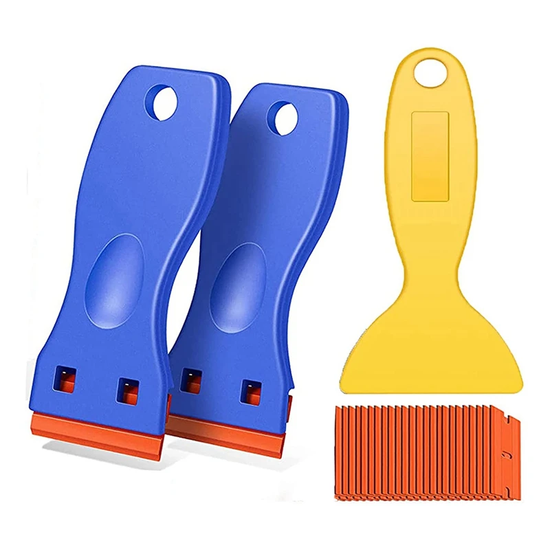 

3Pack Plastic No Scratch Sticker Razor Blades Scraper Tool For Cleaning Adhesive Label Decal Glue From