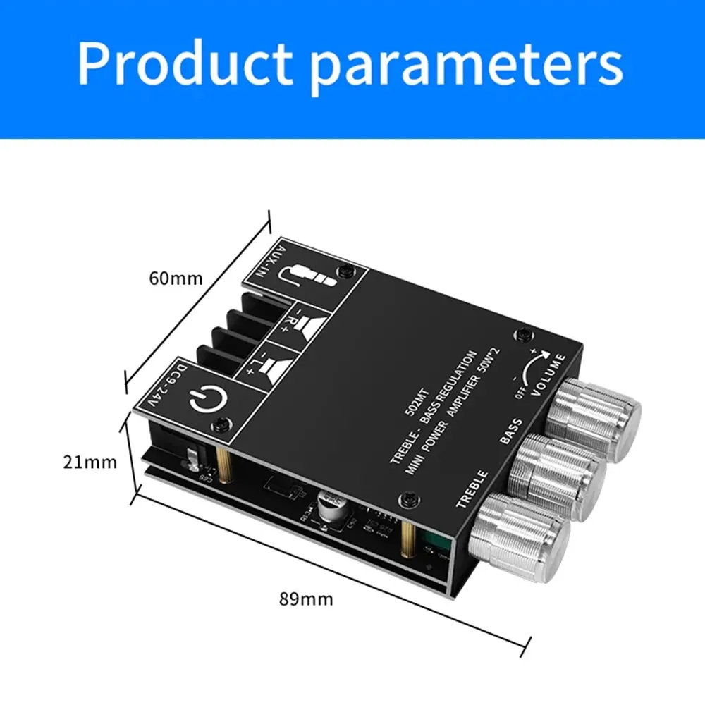 ZK-502MT 블루투스 5.0 서브 우퍼 앰프 보드 2.0 채널 고출력 오디오 스테레오 앰프 보드 2X50W 베이스 AMP