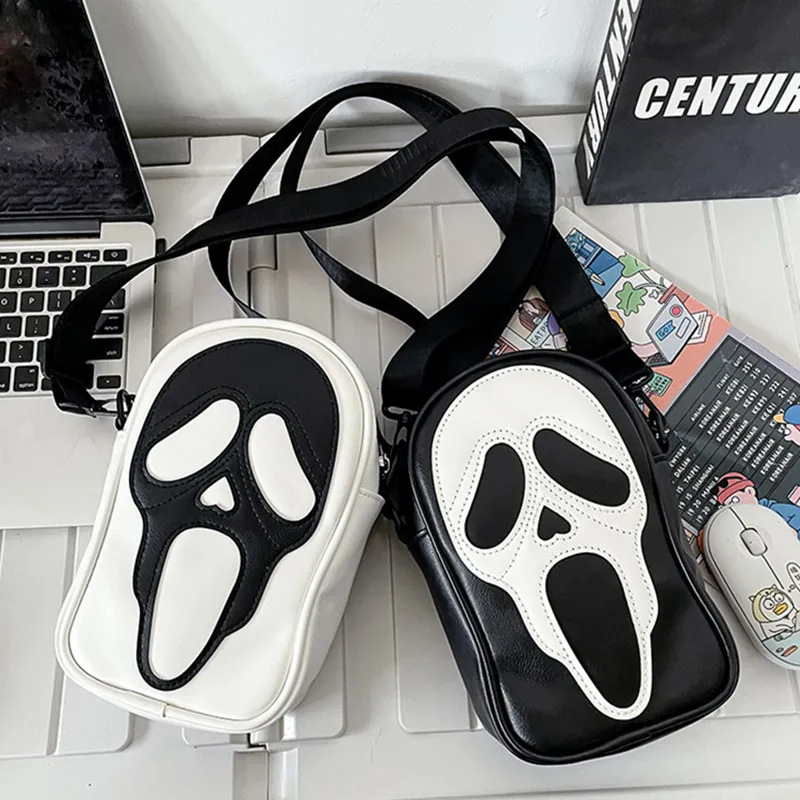 

Ghost Faced Y2k Tote Bag Fashion PU Leather Single Shoulder Bag Vintage Korean style messenger bag Women Purses Shopping Handbag
