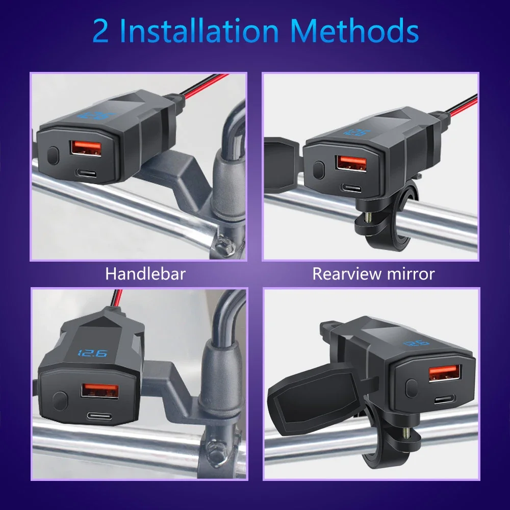 High-Speed Dual USB Motorcycle Charger with Voltmeter - Waterproof and Durable