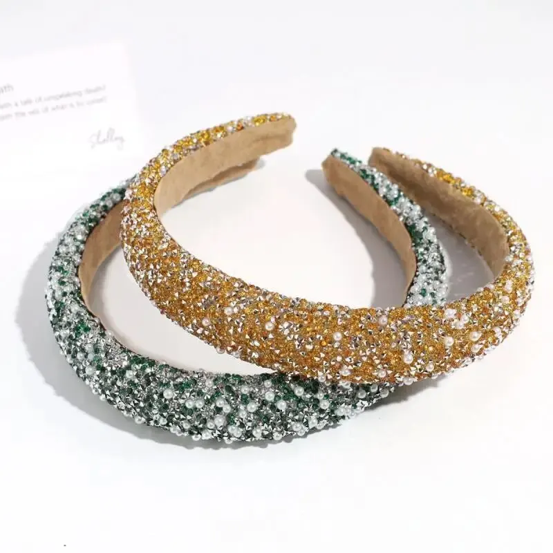 Hair Accessories Women's Pearl-inlaid Hair Hoop Retro Fashion Pressed Wide-brimmed Hair Clip Ultra-sparkly Light Luxury